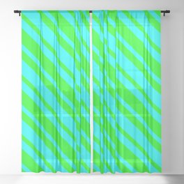 [ Thumbnail: Lime & Aqua Colored Lines/Stripes Pattern Sheer Curtain ]