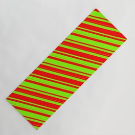 [ Thumbnail: Chartreuse & Red Colored Lines Pattern Yoga Mat ]