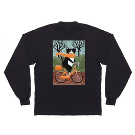 Tuxedo Cat Autumn Bicycle Ride Long Sleeve T-shirt