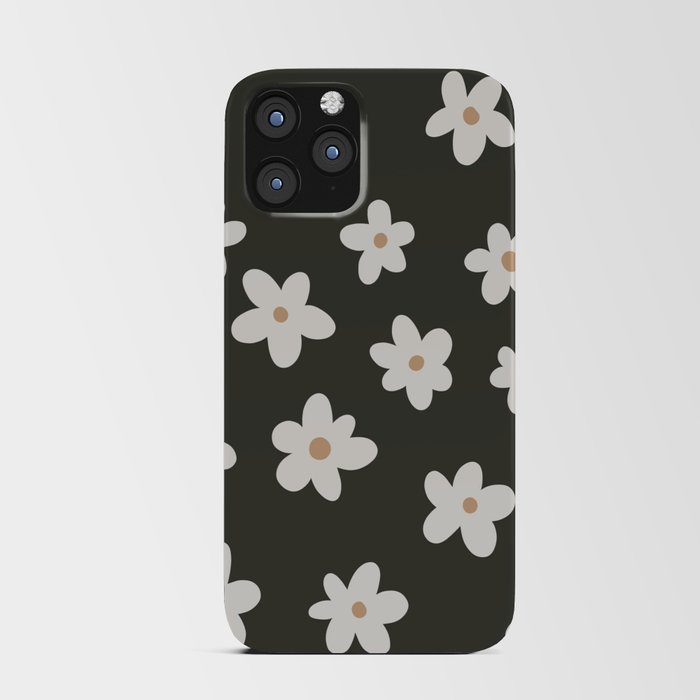 Retro flower field in olive green iPhone Card Case