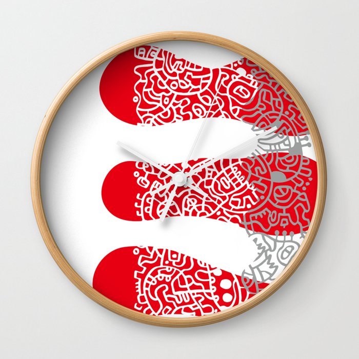 Fire Cell Wall Clock | Painting, Drawing, Digital, Pattern, Line, Red, White, Japan, Japanese, Ouma