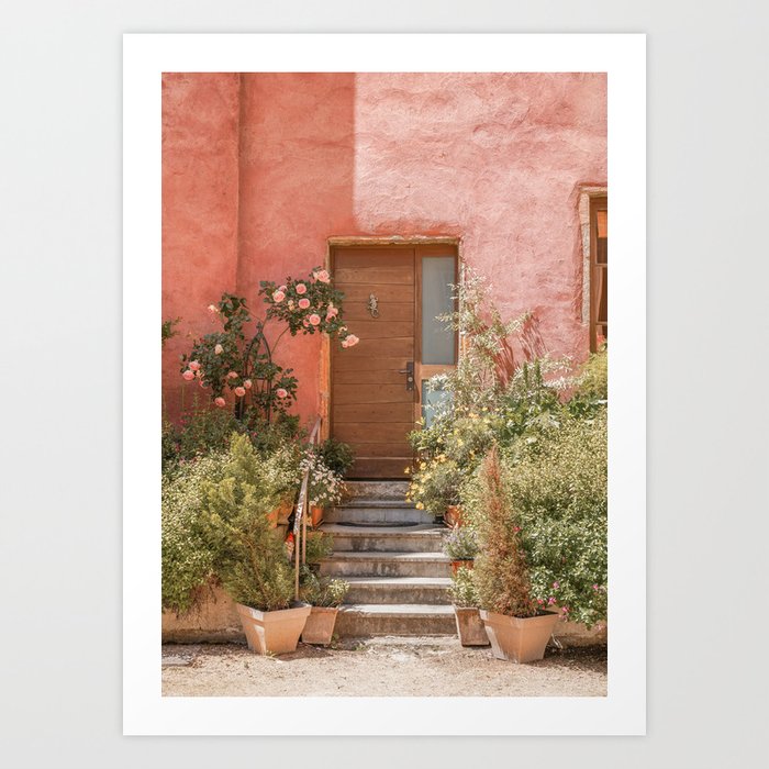 Pink House Front Door In France Photo | Europe Summer Travel Photography | Greens And Roses Art Print Art Print