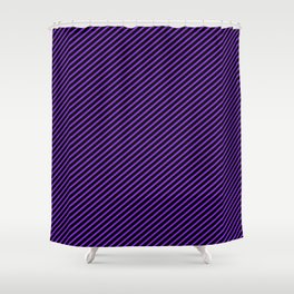 [ Thumbnail: Purple & Black Colored Striped/Lined Pattern Shower Curtain ]