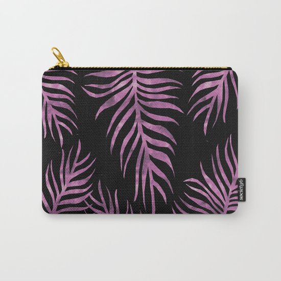 Fern Pattern Purple On Black Background Carry-All Pouch