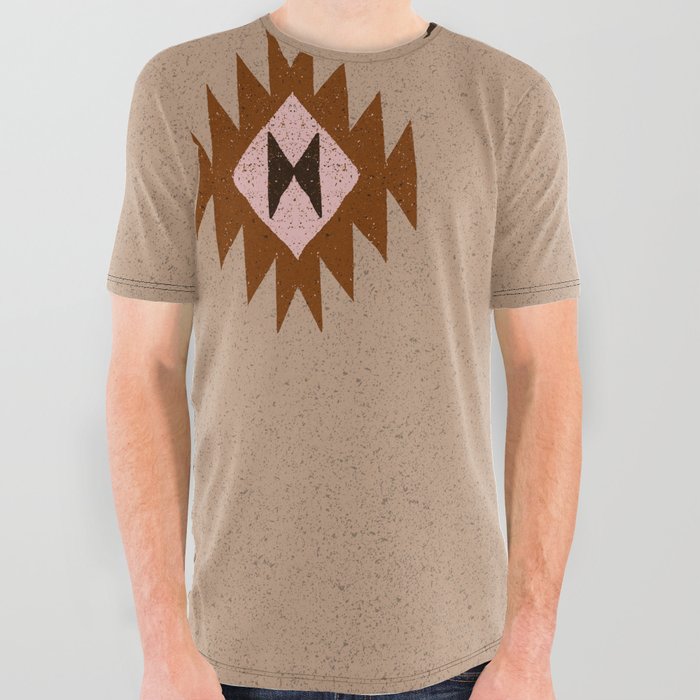 Mexican traditional pattern - Terracota red and Espresso All Over Graphic Tee