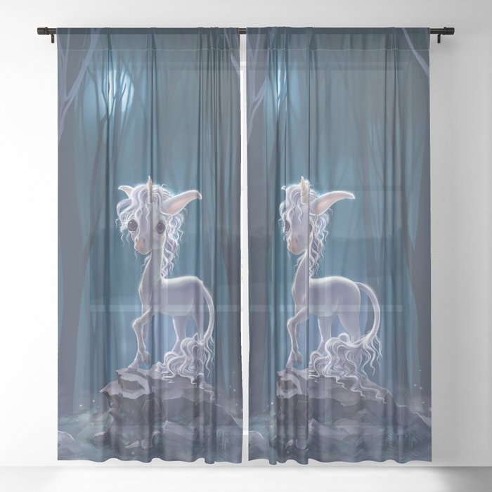 Night Unicorn Sheer Curtain By Antracit Society6