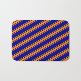 [ Thumbnail: Dark Blue and Dark Orange Colored Lines/Stripes Pattern Bath Mat ]