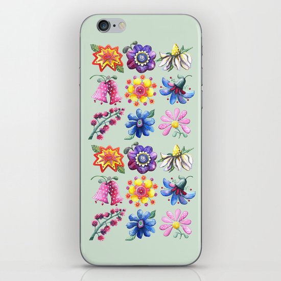 Pretty Flowers All in a Row Green iPhone Skin