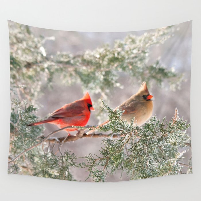 Hoarfrost Cardinals Wall Tapestry