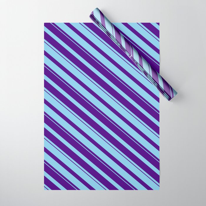Sky Blue & Indigo Colored Striped Pattern Wrapping Paper
