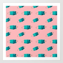 Virus protective sanitary surgical blue masks pattern design on pink background Art Print