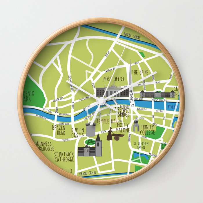 Dublin map illustrated Wall Clock