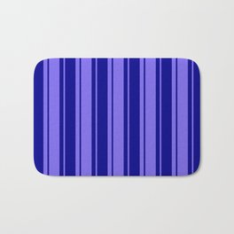 [ Thumbnail: Medium Slate Blue & Dark Blue Colored Lines/Stripes Pattern Bath Mat ]