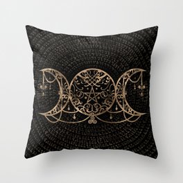 Triple Moon - Triple Goddess Gold and black Throw Pillow