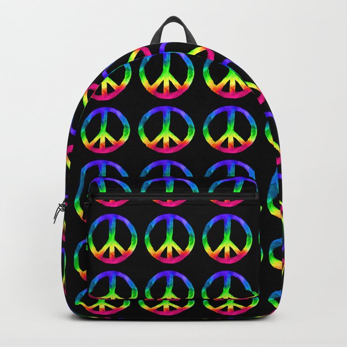 Rainbow Watercolor Peace Sign - Black Background Backpack