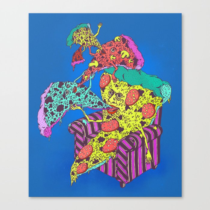 Pizza Eating Pizza - Blue Edition Canvas Print
