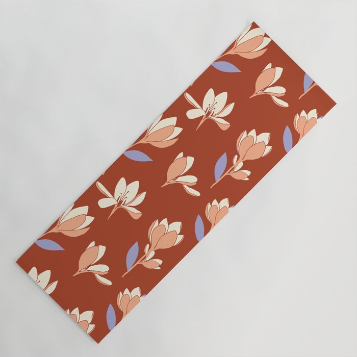 Pink and White flowers on an amber background Yoga Mat