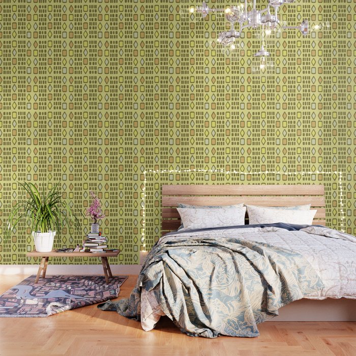 Retro Diamonds Rectangles Yellow Wallpaper