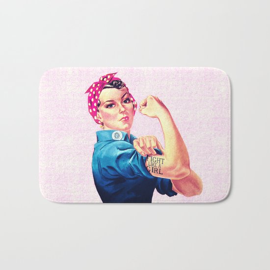 Fight Like A Girl Rosie The Riveter Girly Mod Pink Bath Mat