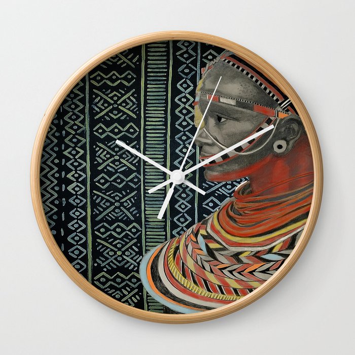The Red Beads/mud cloth background Wall Clock