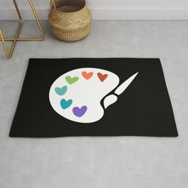 Paint Palette Hearts- White on Black Area & Throw Rug