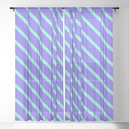 [ Thumbnail: Aquamarine & Medium Slate Blue Colored Stripes Pattern Sheer Curtain ]