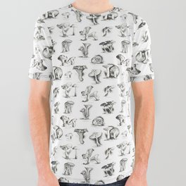 Black and White Mushrooms All Over Graphic Tee