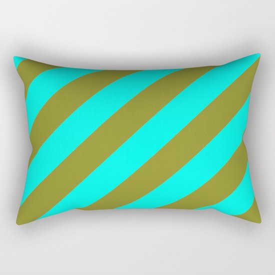 Cyan Blue And Army Khaki Green Stripes Rectangular Pillow
