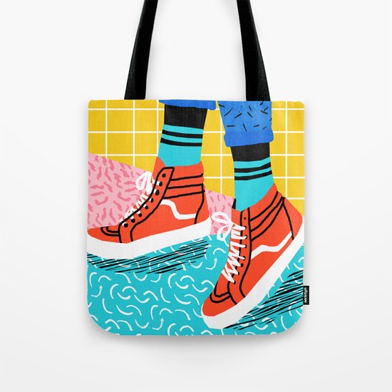 Toe Drag - memphis throwback fashion shoes retro pattern grid pink bright neon hipster Tote Bag