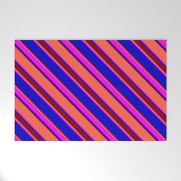 [ Thumbnail: Red, Fuchsia, Blue & Maroon Colored Stripes/Lines Pattern Welcome Mat ]