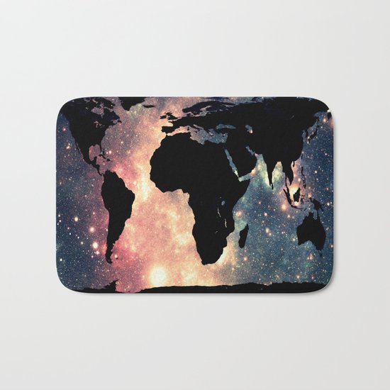 World Map Mauve & Teal Space Bath Mat