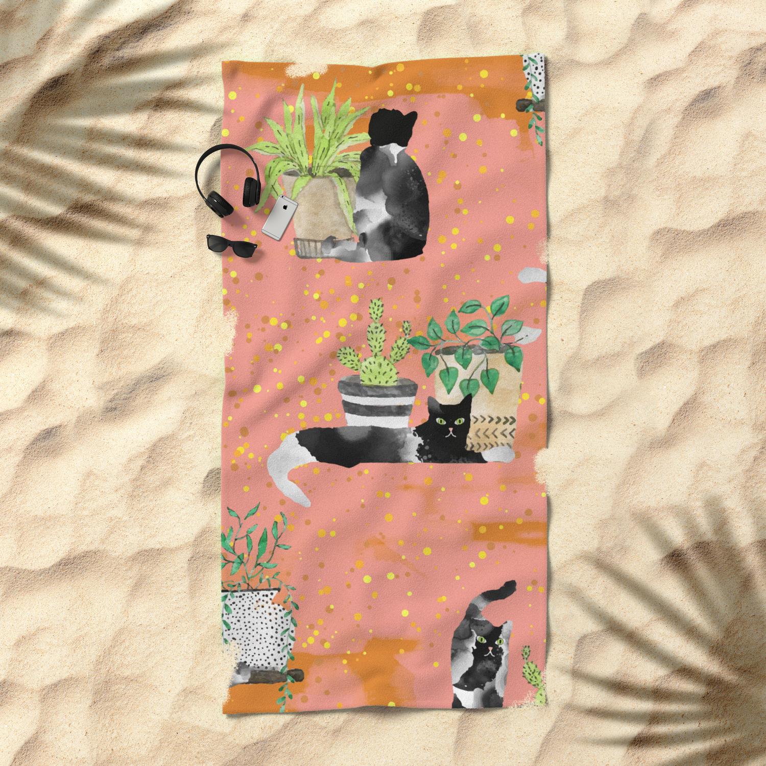 Cats Plants Society6artprint Cats Decor Beach Towel By