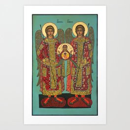 Archangel Michael and Gabriel with Medallion Art Print
