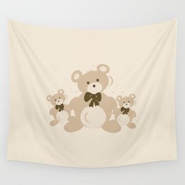 Teddy Bears Triplet - Beige Wall Tapestry