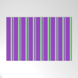 [ Thumbnail: Light Green & Dark Orchid Colored Stripes/Lines Pattern Welcome Mat ]