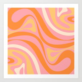 New Groove Retro Swirl Abstract Pattern in Pink, Orange, Yellow, and Cream Art Print