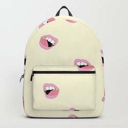 Pizza Fang Backpack | Pattern, Pastel, Lips, Vampire, Digital, Veggie, Pizza, Curated, Vegan, Pink 