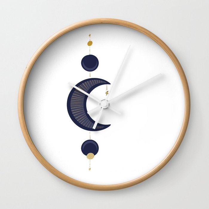 Hanging Moon & Stars - Blue & Gold Wall Clock