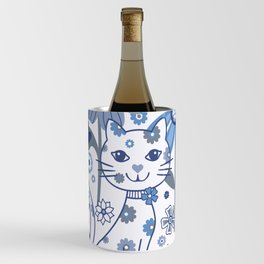 Blue and White Garden Cat Wine Chiller