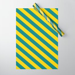 [ Thumbnail: Teal and Yellow Colored Lined/Striped Pattern Wrapping Paper ]
