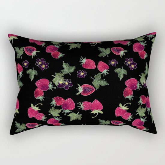 Watercolor. Strawberries on a black background Rectangular Pillow