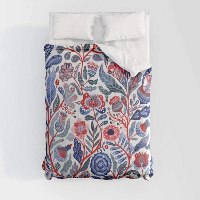 Botanical in red and blue Comforter