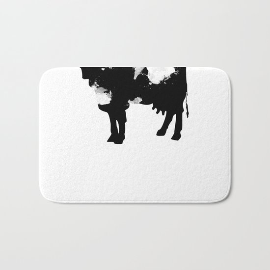 Cow Black and White brush paint splash Bath Mat
