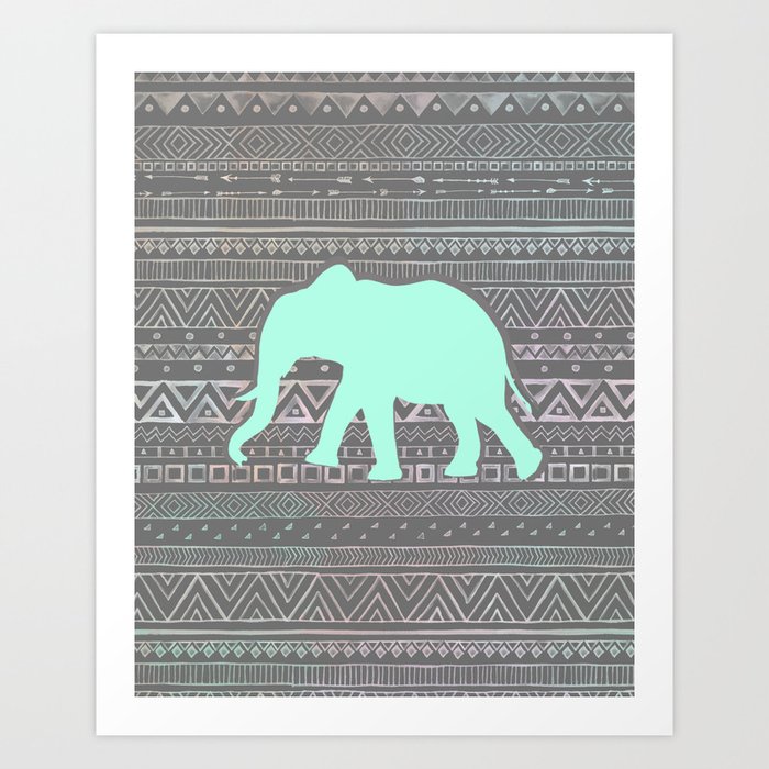 Mint Elephant  Art Print
