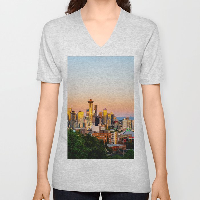 Seattle Skyline V Neck T Shirt