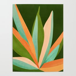 Colorful Agave Painted Cactus Illustration Poster