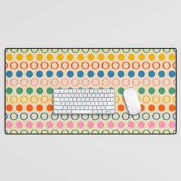 Polka Dot Stripes and Rings Pattern in Retro Rainbow Colors Desk Mat