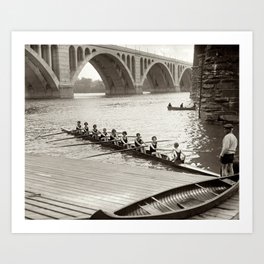 Vintage Black & WhitePhoto Female College Rowing Team Art Print