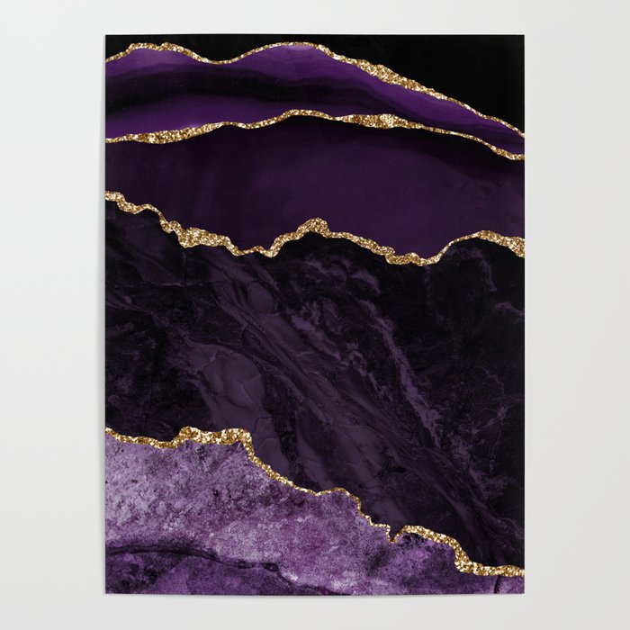 Agate Purple Gold Glitter Design Poster