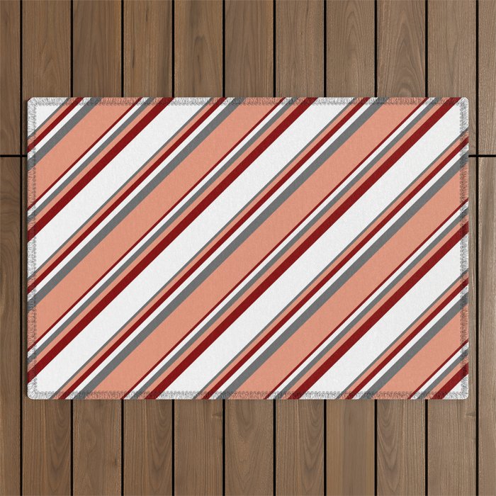 Dim Gray, Dark Salmon, Maroon & White Colored Lines/Stripes Pattern Outdoor Rug